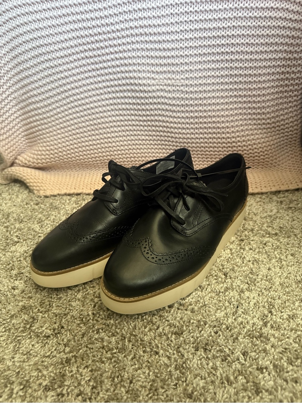 Cole Haan Grand City Black Platform Wingtip Oxfords